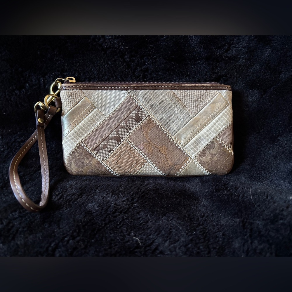 Coach Y2K Brown and Cream Patchwork Wristlet